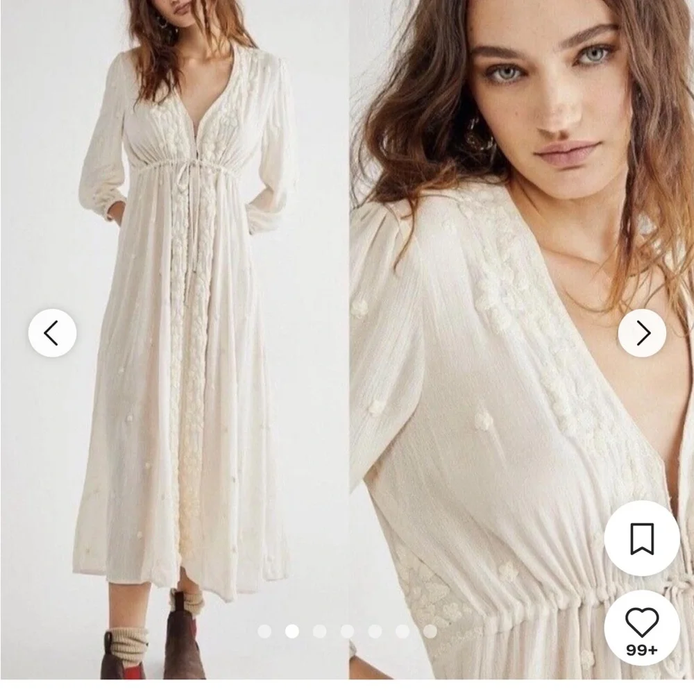 NWOT Free People Embroidered Fable Midi Dress - Picture 2 of 11